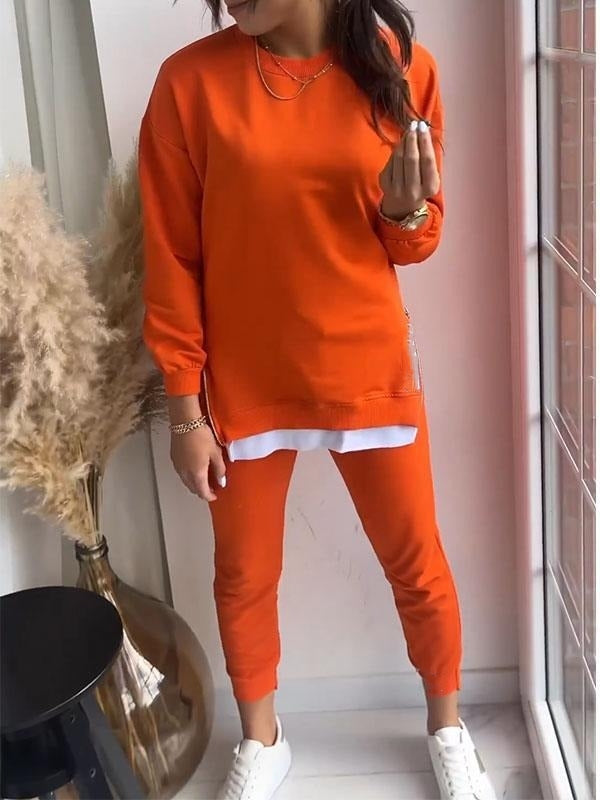 Selina women’s two-piece imitation patchwork set with long-sleeve shirt and flowy trousers