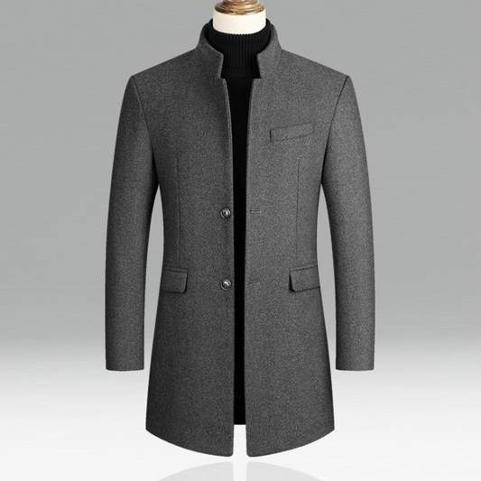 Men’s tailored long coat in wool style fabric