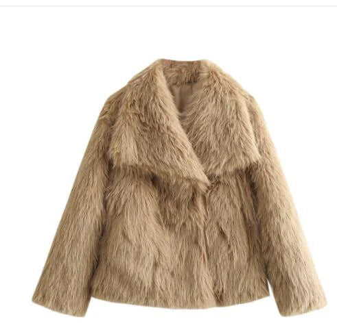 Estelle elegant women's faux fur coat with a structured silhouette and a bold style.