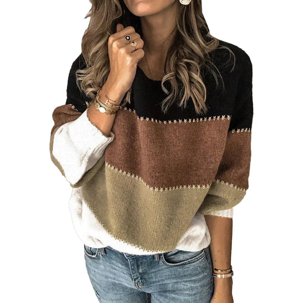 Women’s striped casual sweater with round neck and relaxed fit
