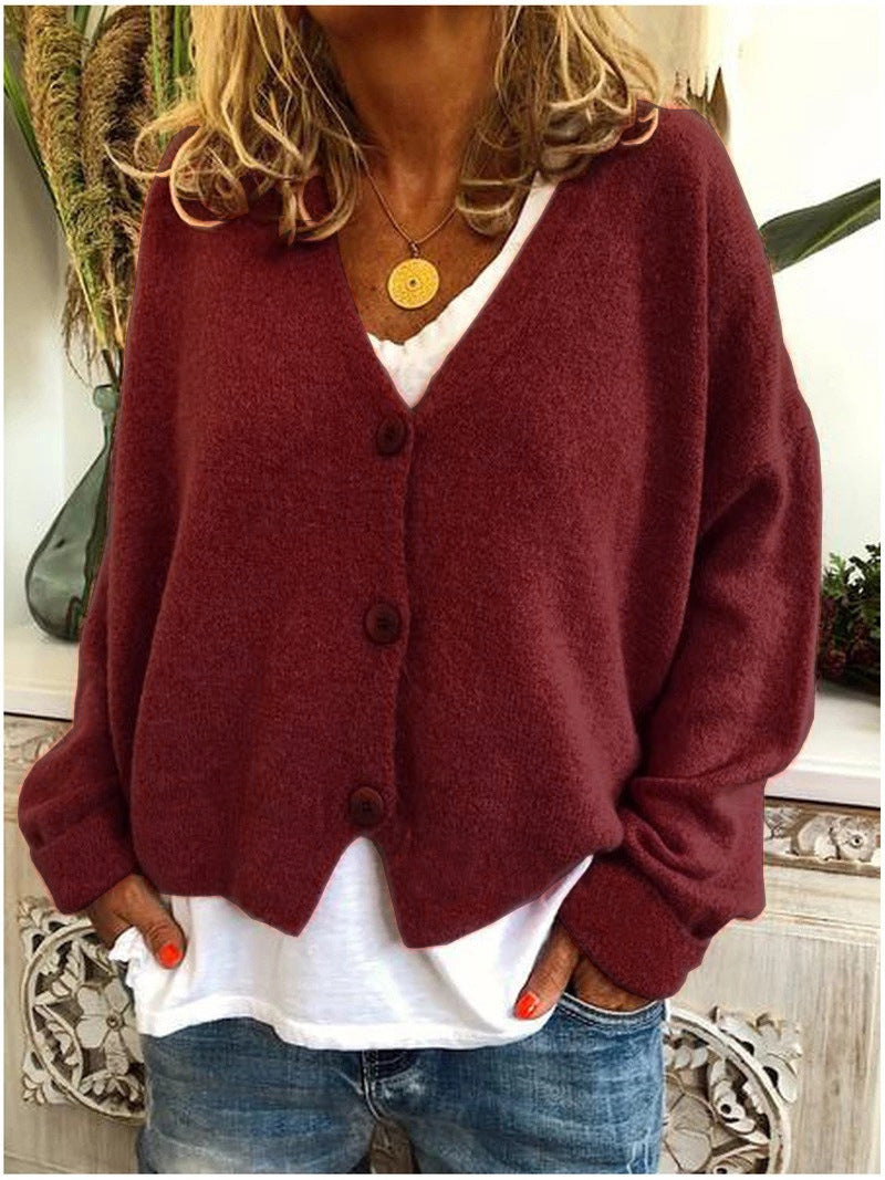 Livia women’s cropped knit sweater with button-front design and tailored silhouette, elegant and versatile