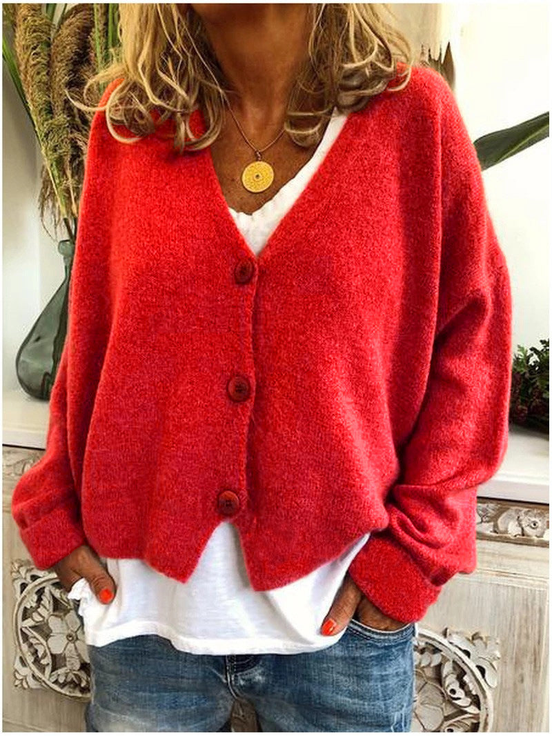 Livia women’s cropped knit sweater with button-front design and tailored silhouette, elegant and versatile