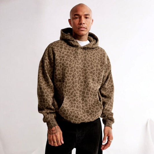 Callen unisex oversized leopard print hoodie with adjustable hood – casual streetwear style