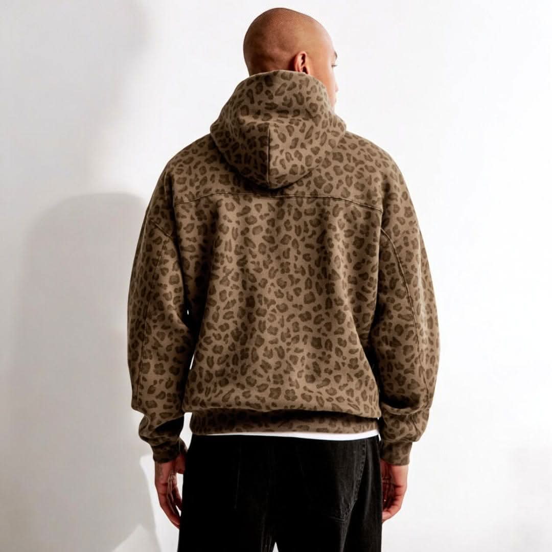 Callen unisex oversized leopard print hoodie with adjustable hood – casual streetwear style