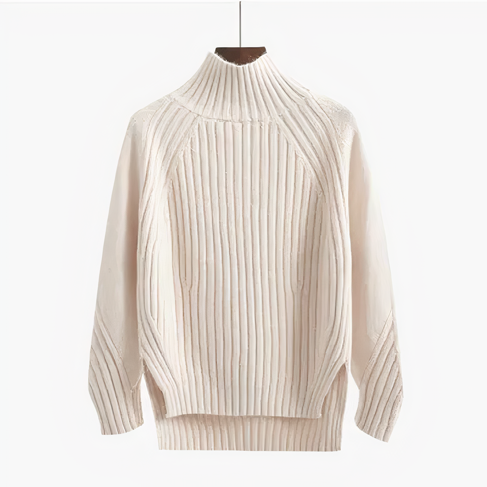 Maeve soft knit sweater for women with a high collar and a fitted silhouette.