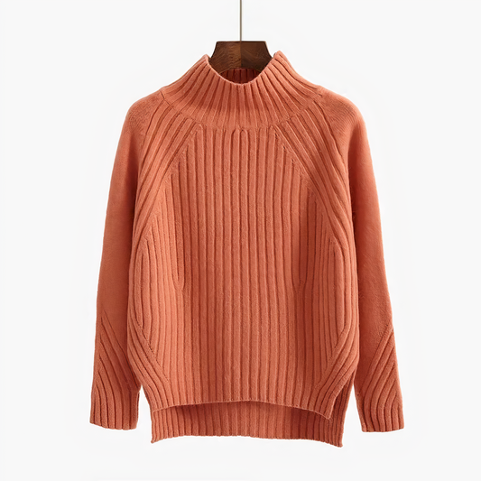 Maeve soft knit sweater for women with a high collar and a fitted silhouette.
