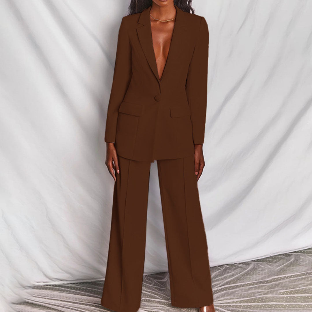 Noelle women’s casual blazer and pants set with tailored blazer and fluid pants, versatile and elegant