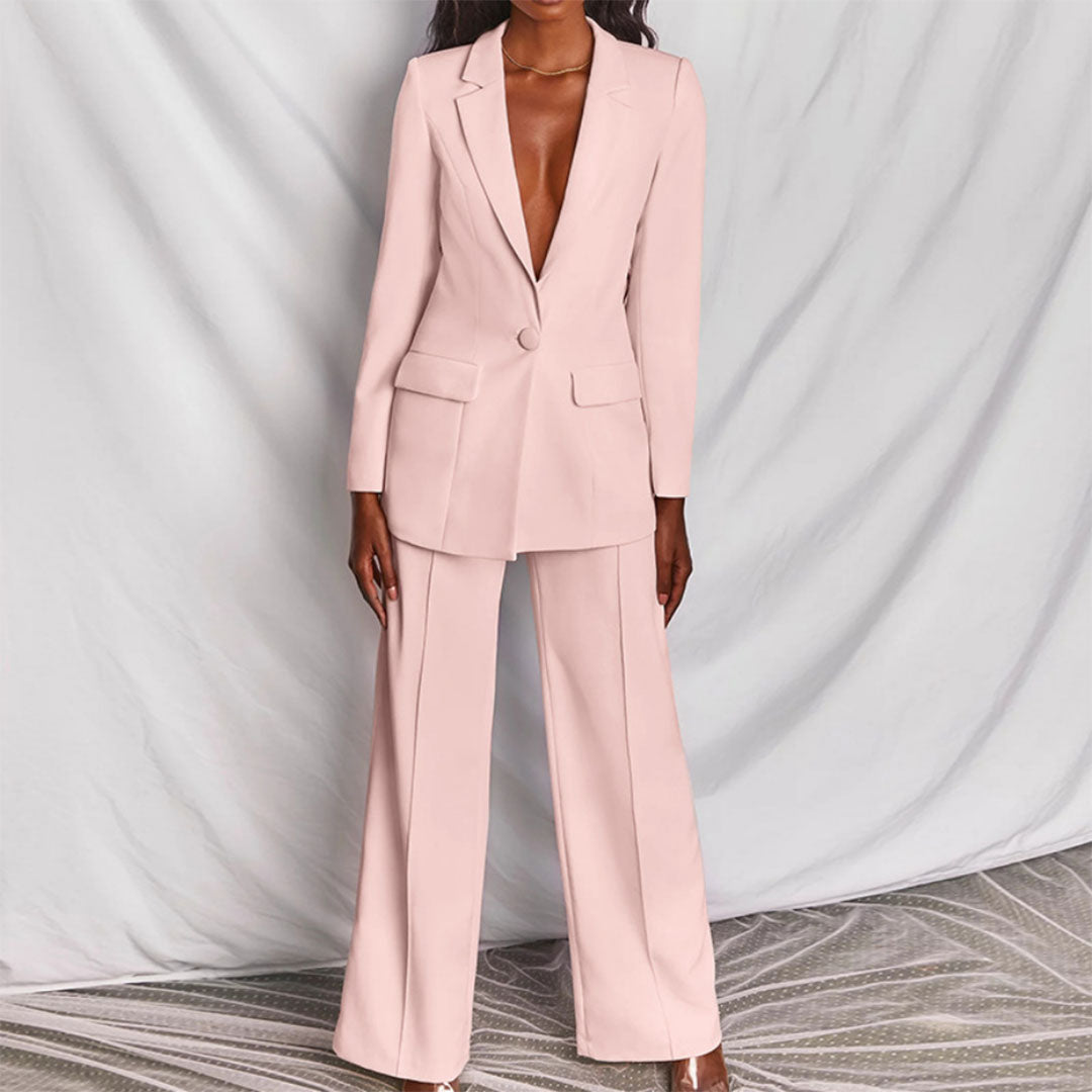 Noelle women’s casual blazer and pants set with tailored blazer and fluid pants, versatile and elegant