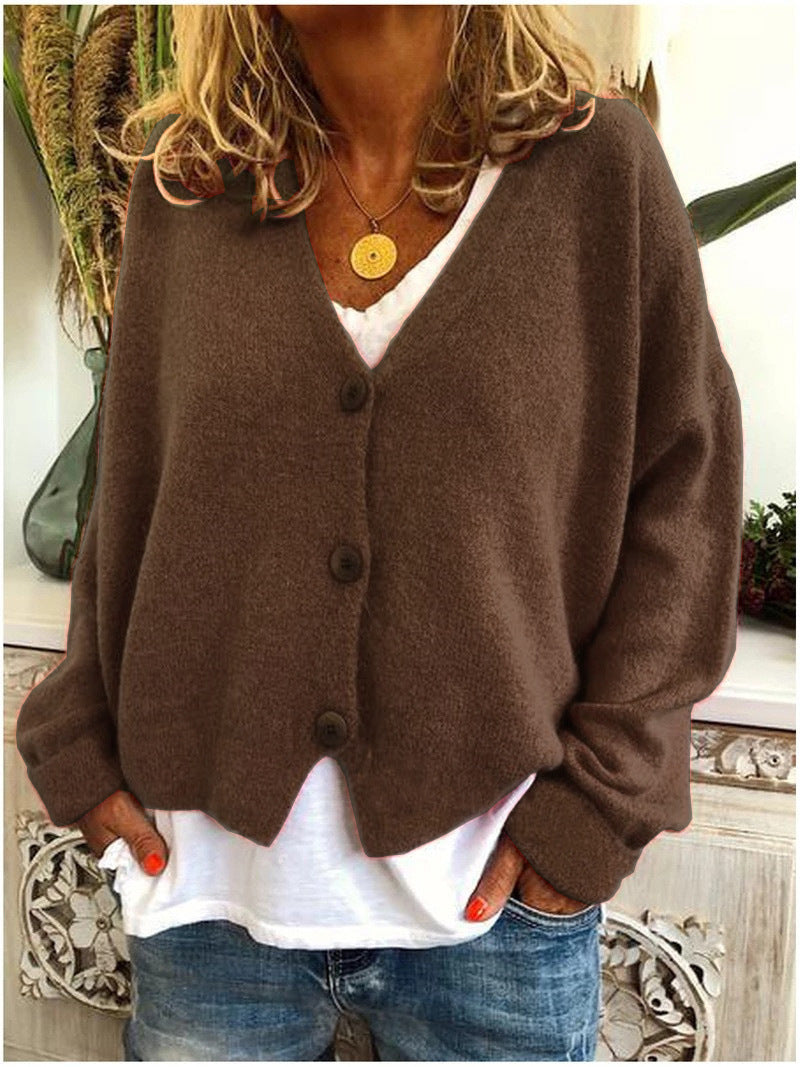 Livia women’s cropped knit sweater with button-front design and tailored silhouette, elegant and versatile