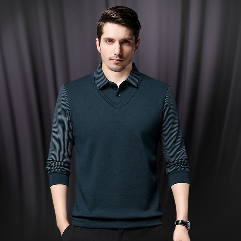 Men’s long sleeve polo shirt with button placket and classic collar