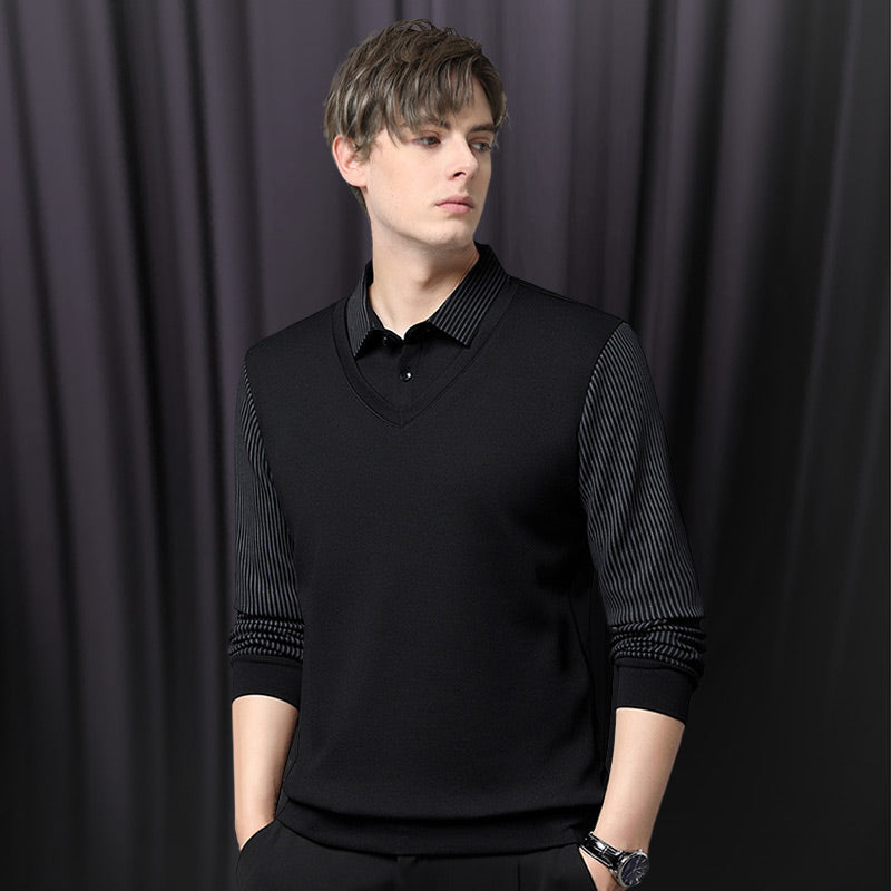 Men’s long sleeve polo shirt with button placket and classic collar