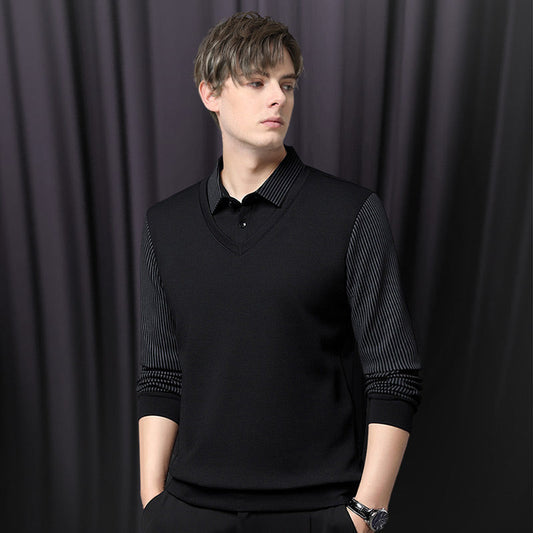 Men’s long sleeve polo shirt with button placket and classic collar