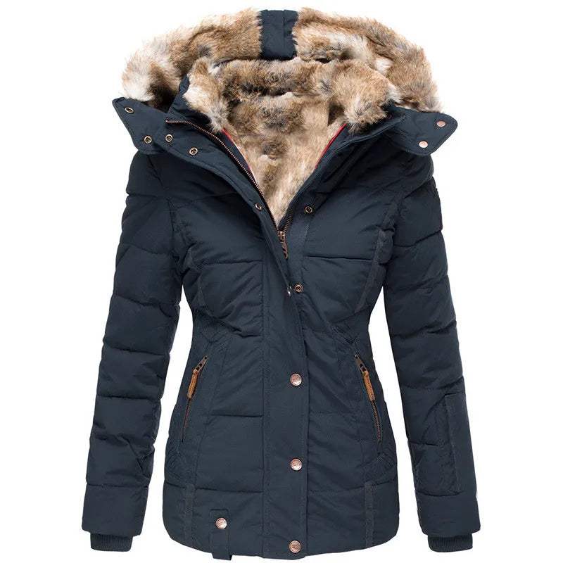 Christina women's lined coat with a long, refined silhouette and a convertible hood.