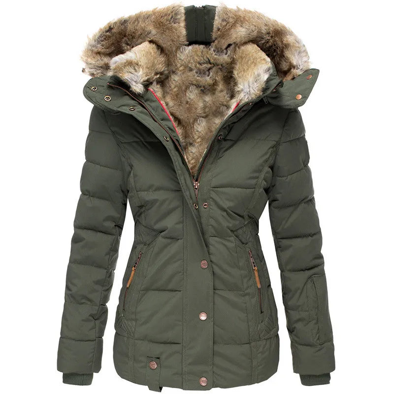 Christina women's lined coat with a long, refined silhouette and a convertible hood.
