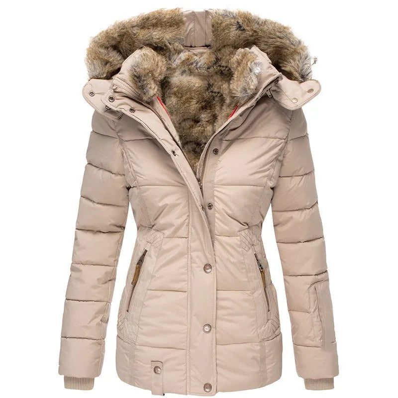Christina women's lined coat with a long, refined silhouette and a convertible hood.
