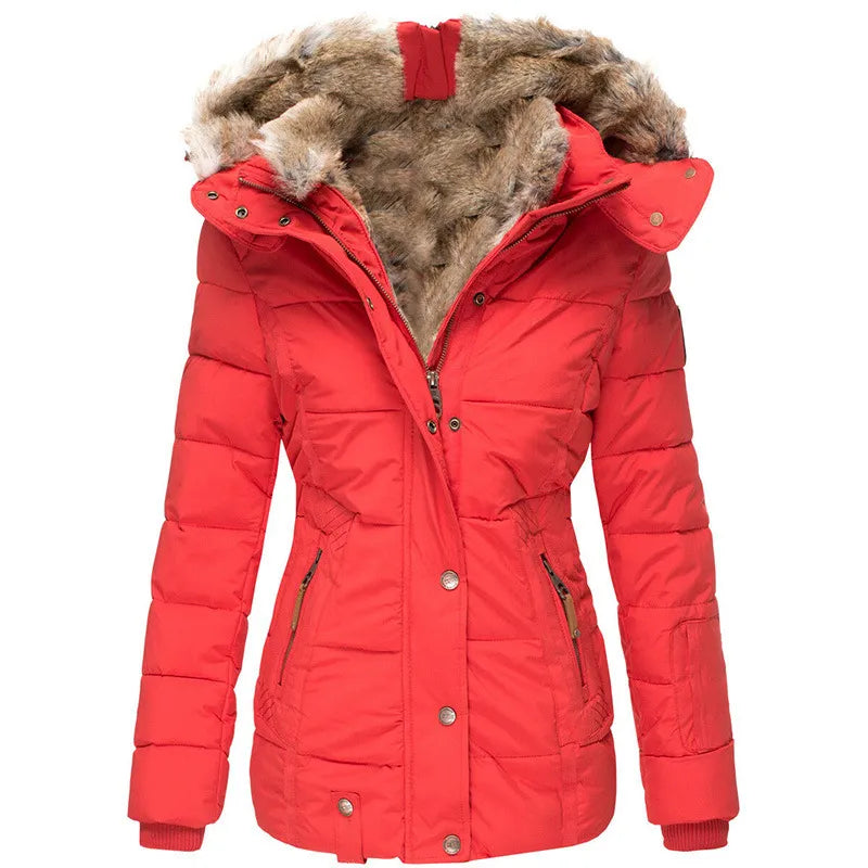 Christina women's lined coat with a long, refined silhouette and a convertible hood.