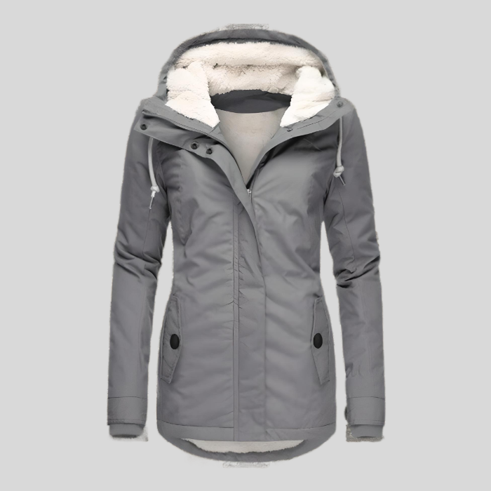 Vivienne women’s waterproof winter coat with hood and high collar design