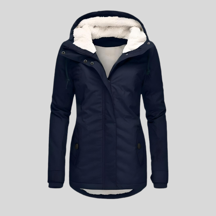 Vivienne women’s waterproof winter coat with hood and high collar design