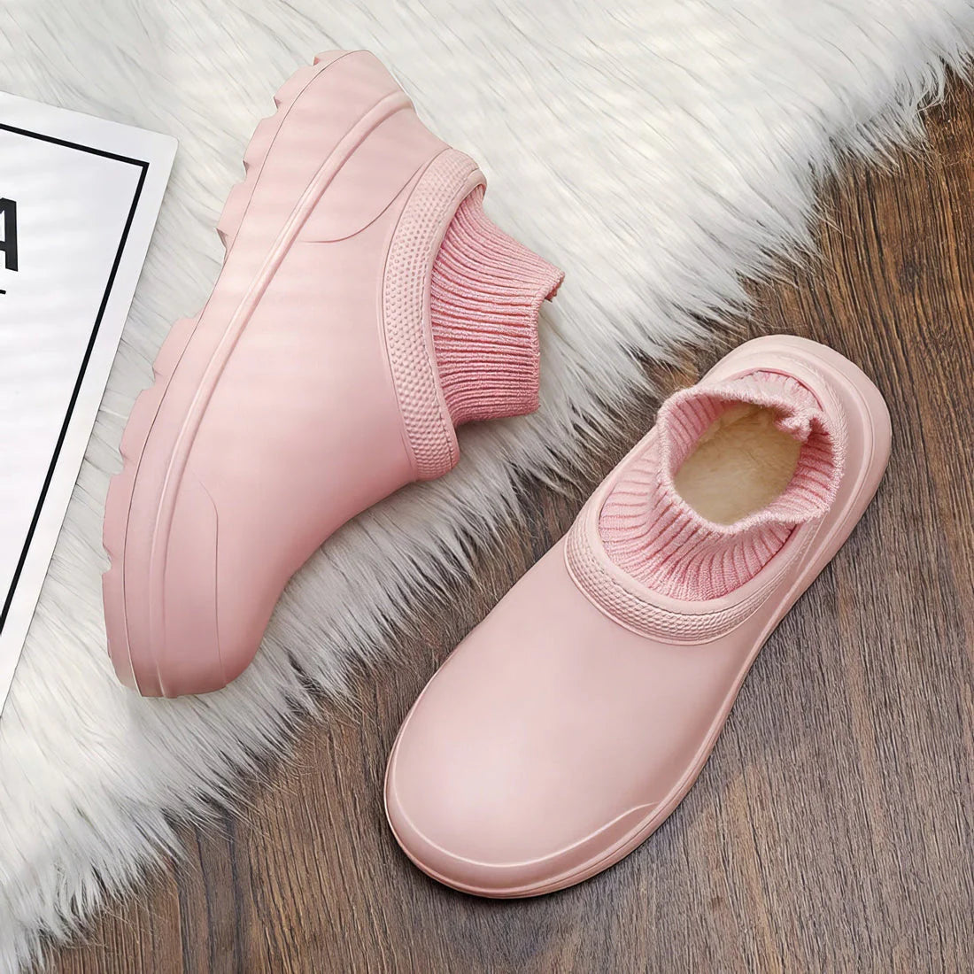 Women’s clog-style socks with slip-on design.