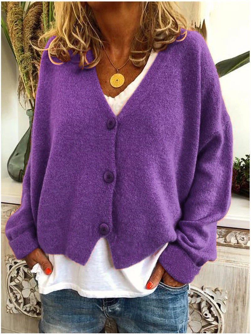 Livia women’s cropped knit sweater with button-front design and tailored silhouette, elegant and versatile