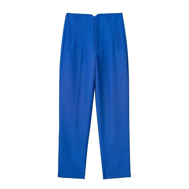 Audrey high-waisted elegant pants with a fitted silhouette and structured design, showcasing a refined look.