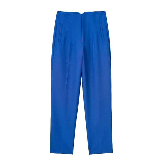 Audrey high-waisted elegant pants with a fitted silhouette and structured design, showcasing a refined look.