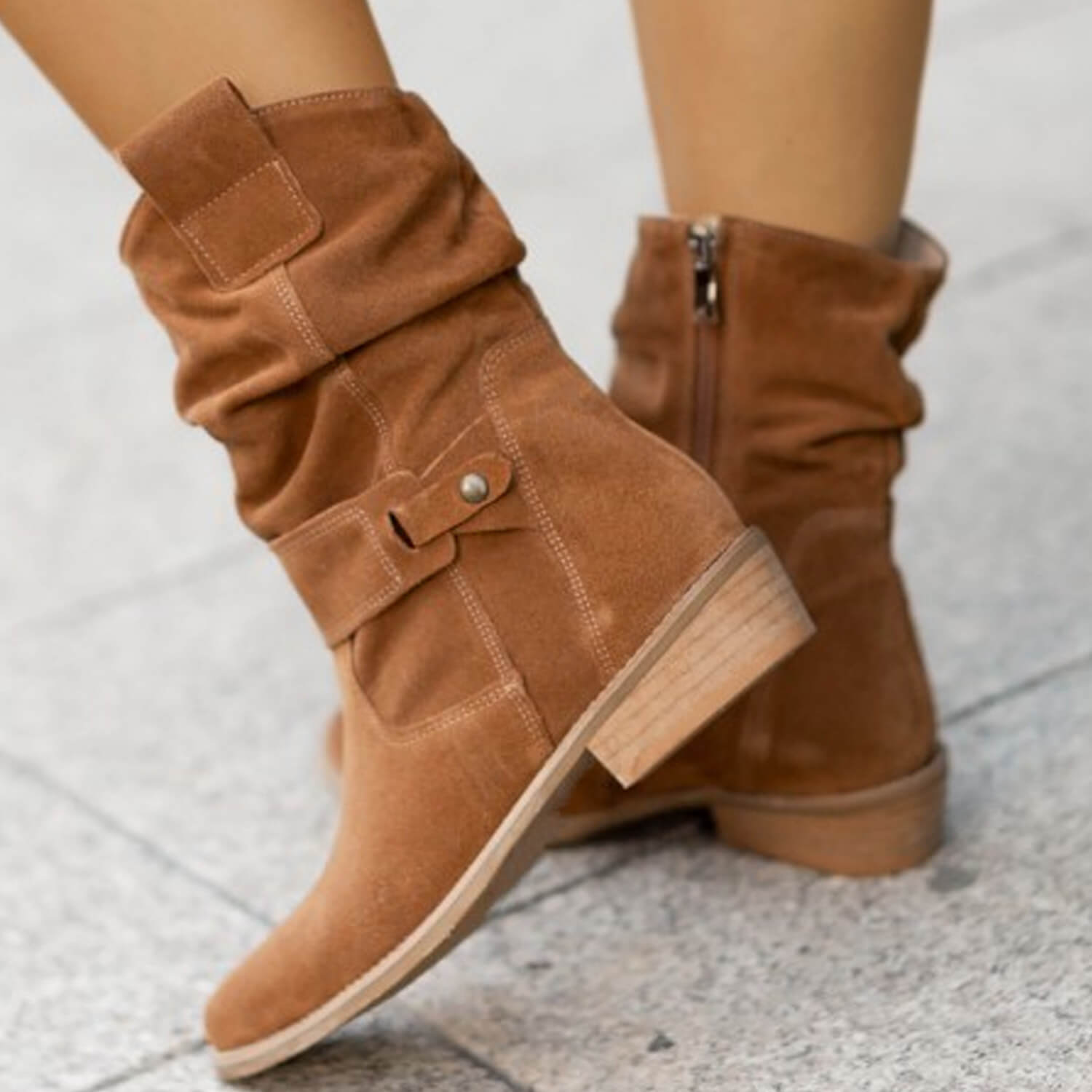 Women’s suede-effect mid-calf ankle boots with soft lining – Mireille