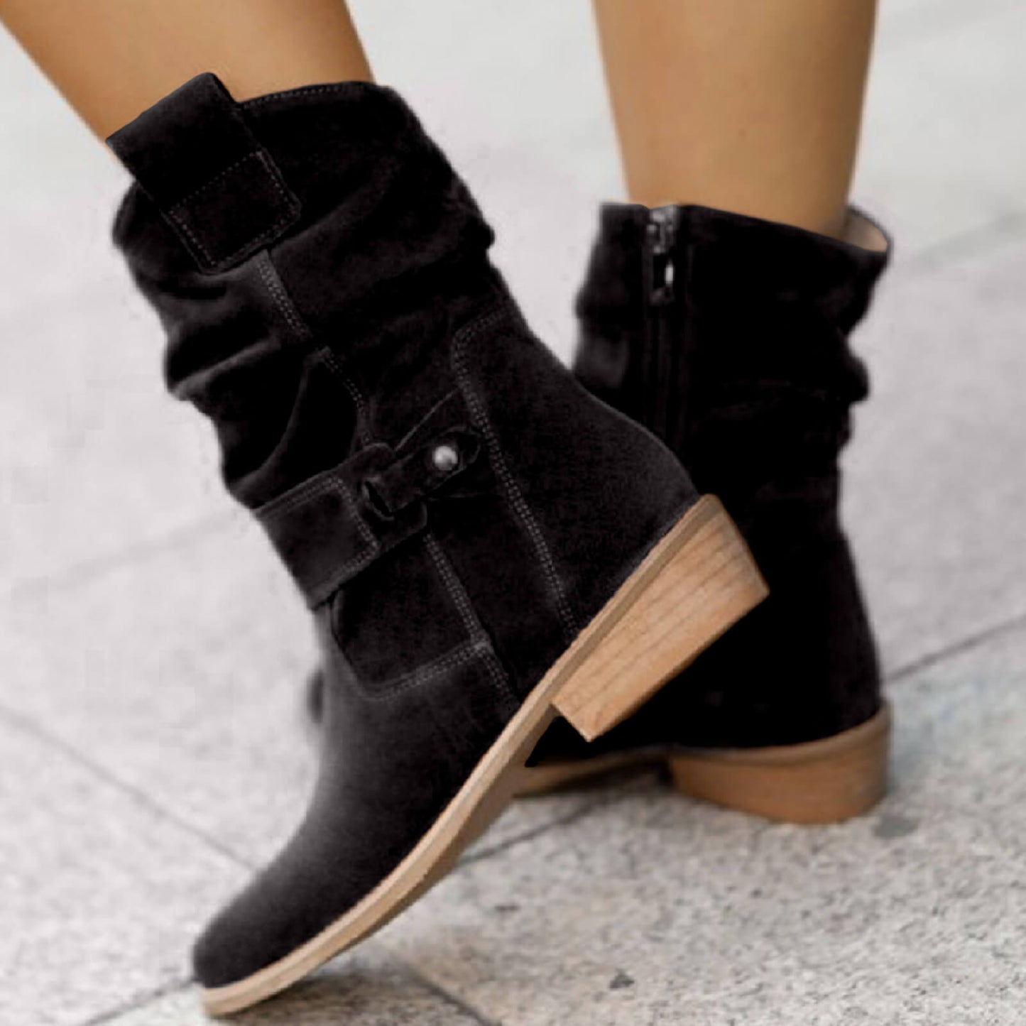 Women’s suede-effect mid-calf ankle boots with soft lining – Mireille