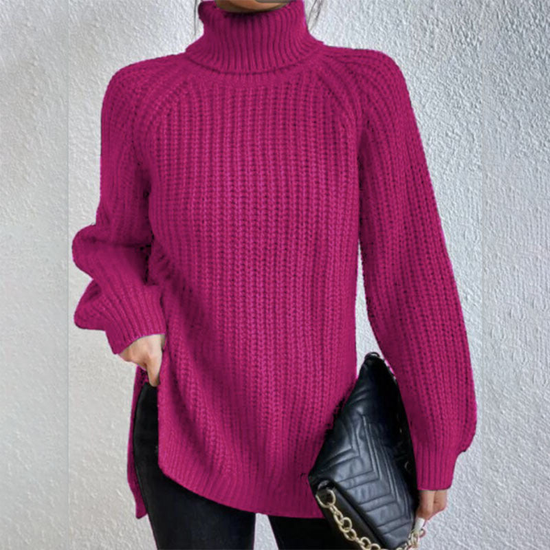 Nora women's textured high neck sweater in a structured, clean-cut design.
