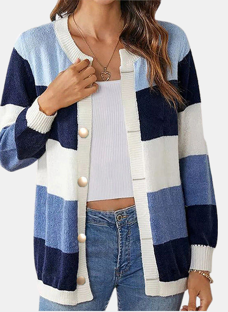 Women’s buttoned sweater with lightweight knit design.