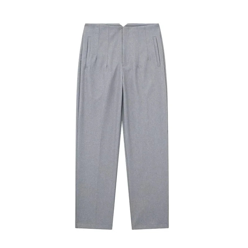 Audrey high-waisted elegant pants with a fitted silhouette and structured design, showcasing a refined look.