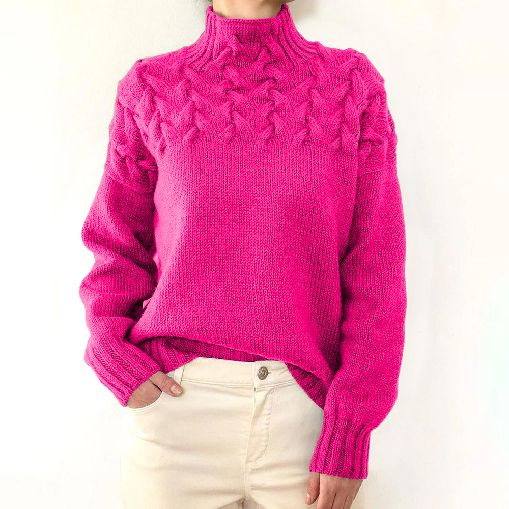 Nadia women’s high neck sweater with textured knit and crossover detail, elegant winter knitwear