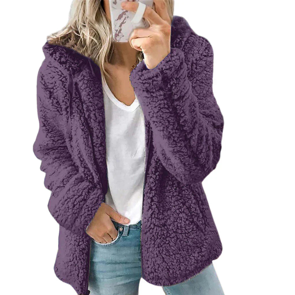 Jade women’s casual fleece jacket with relaxed fit and zip front, versatile and cozy style