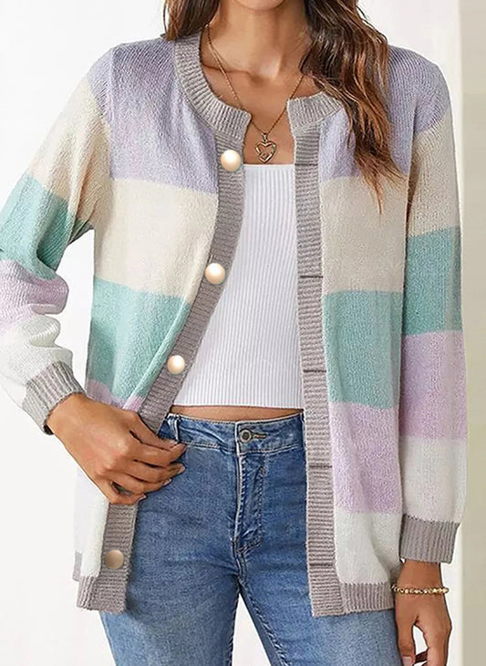 Women’s buttoned sweater with lightweight knit design.