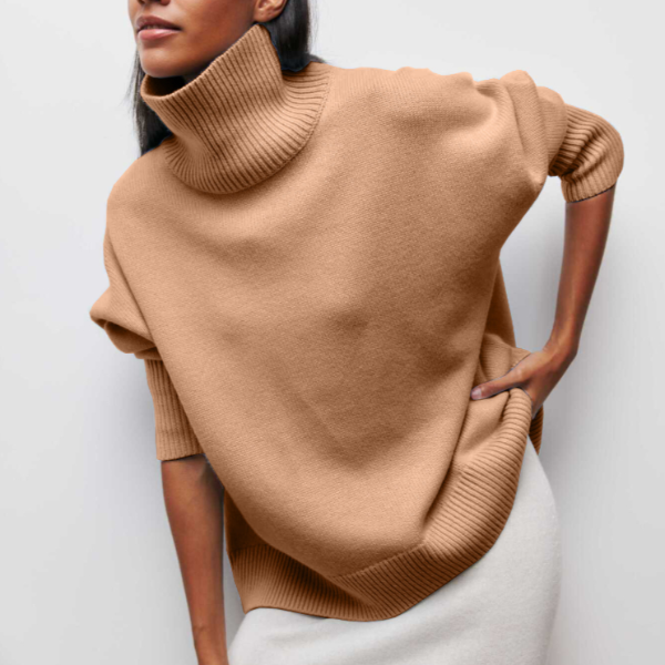 Daphne elegant textured turtleneck sweater for women with a structured silhouette.