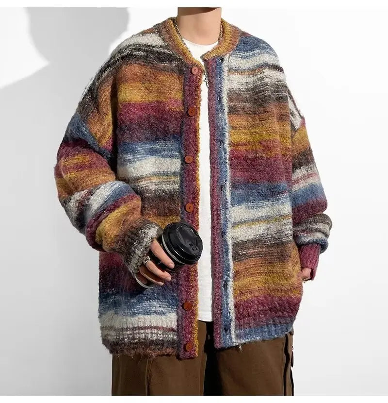 Lucian men’s patchwork knit sweater with contrasting panels and relaxed fit, casual yet distinctive style