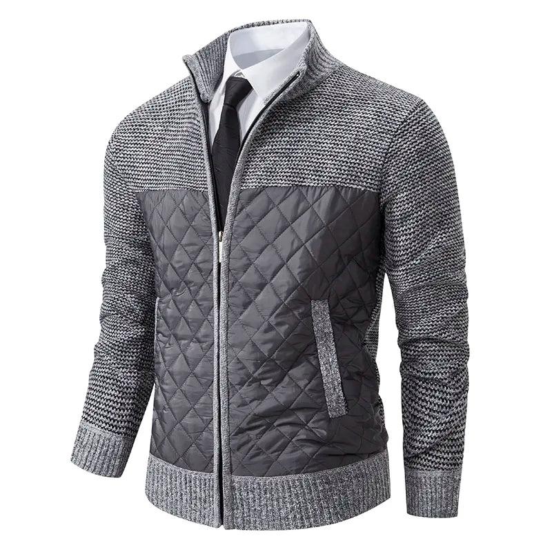 Men’s knit pullover with zip and side pockets – grey.