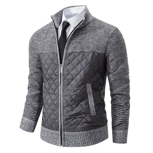Men’s knit pullover with zip and side pockets – grey.