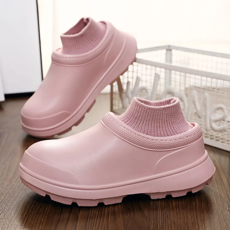 Women’s clog-style socks with slip-on design.