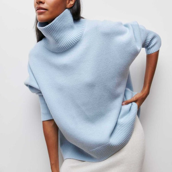 Daphne elegant textured turtleneck sweater for women with a structured silhouette.