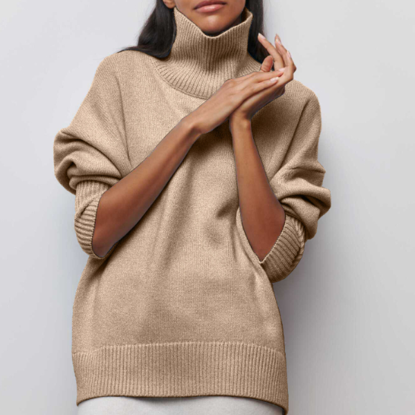 Daphne elegant textured turtleneck sweater for women with a structured silhouette.