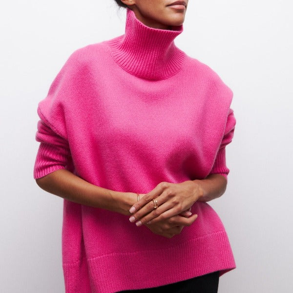 Daphne elegant textured turtleneck sweater for women with a structured silhouette.