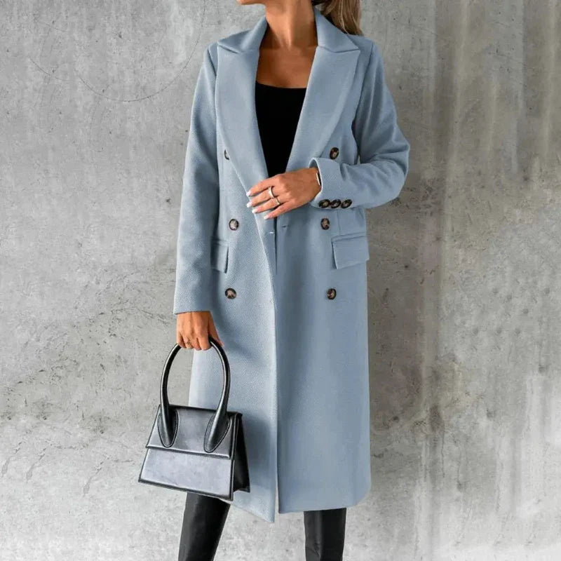 Lydia women’s trench coat with structured silhouette and button closure, elegant and versatile outerwear