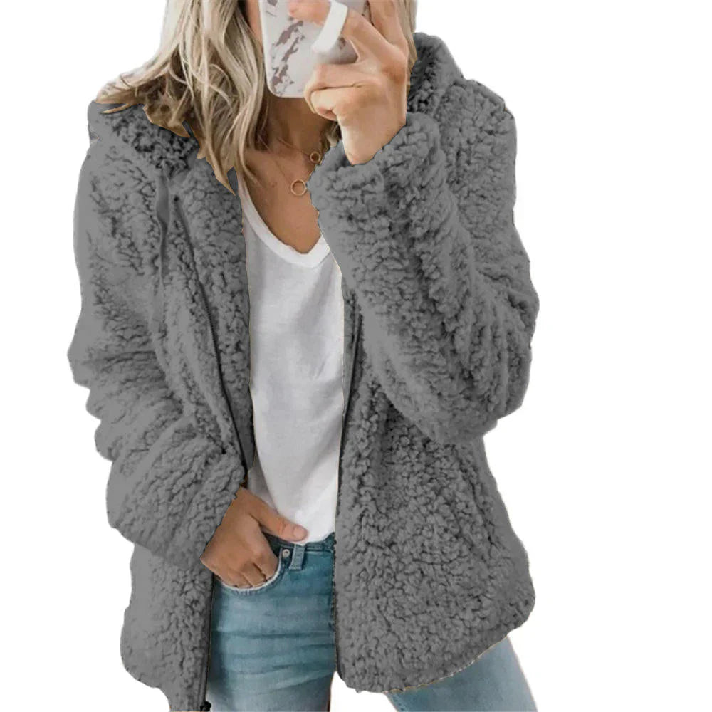 Jade women’s casual fleece jacket with relaxed fit and zip front, versatile and cozy style