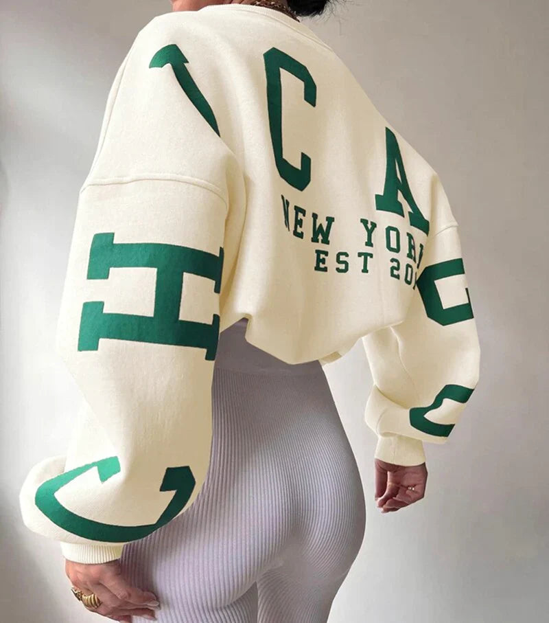 Callen men’s crew neck sweatshirt with bold Chicago back print and New York graphic detail