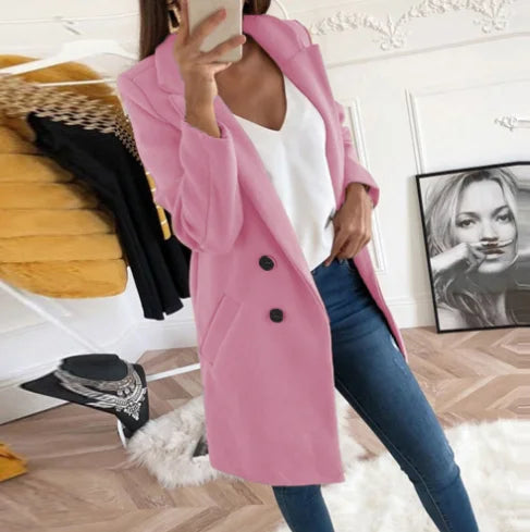Victoria elegant long winter coat for women with a structured silhouette and clean lines.