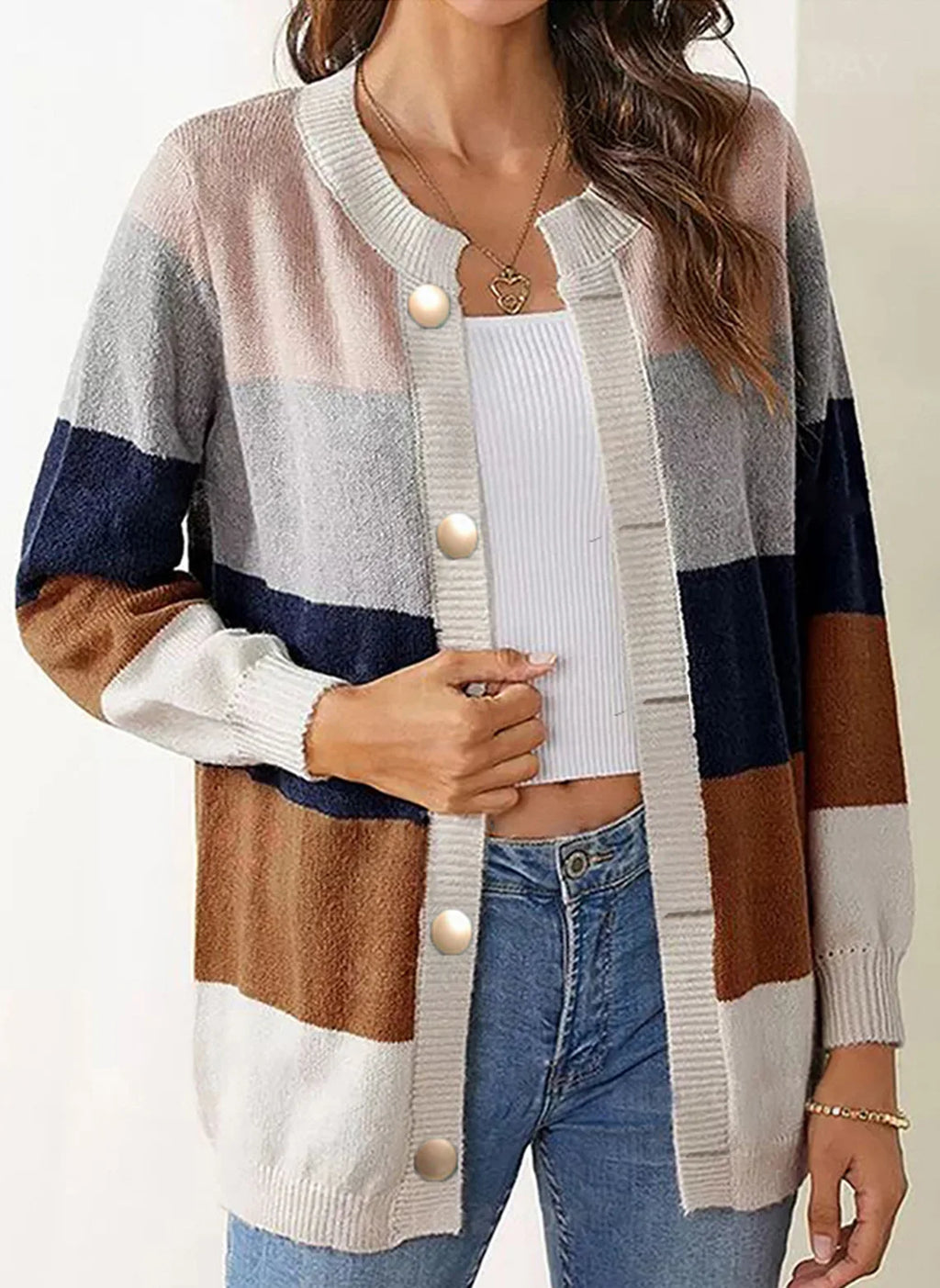Women’s buttoned sweater with lightweight knit design.