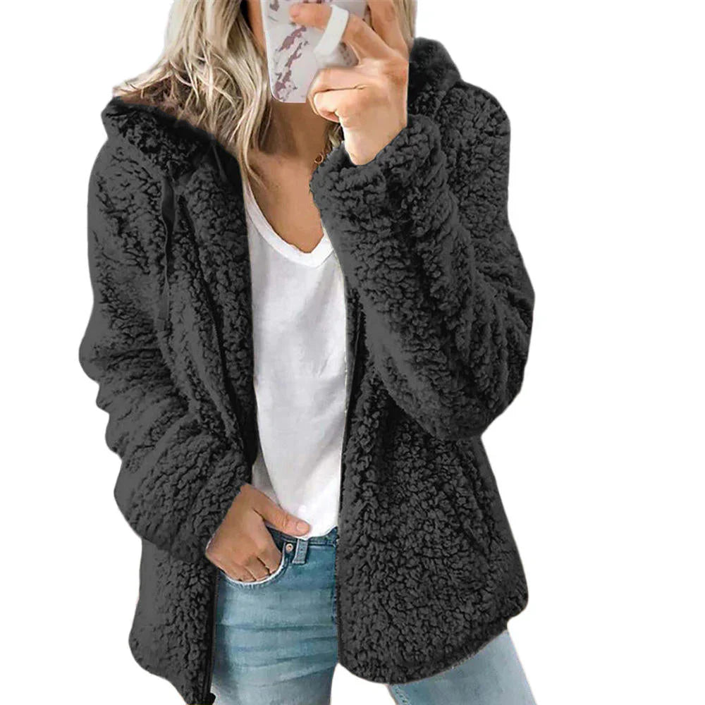 Jade women’s casual fleece jacket with relaxed fit and zip front, versatile and cozy style