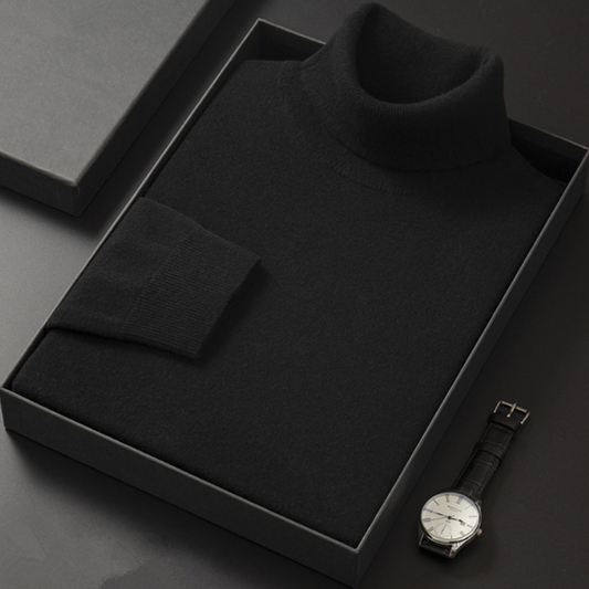 Julian men's turtleneck sweater in a fine knit, showcasing a slim fit and a sophisticated, modern style.