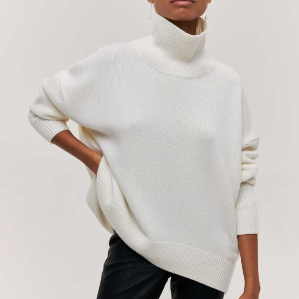 Daphne elegant textured turtleneck sweater for women with a structured silhouette.